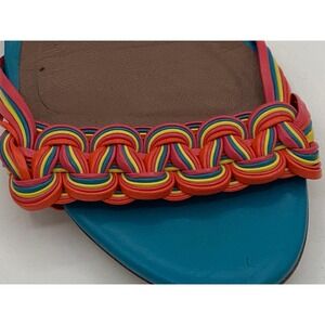 Tabitha Simmons Womens Italian Leather Wedge Sandals Multi Color Braided Straps